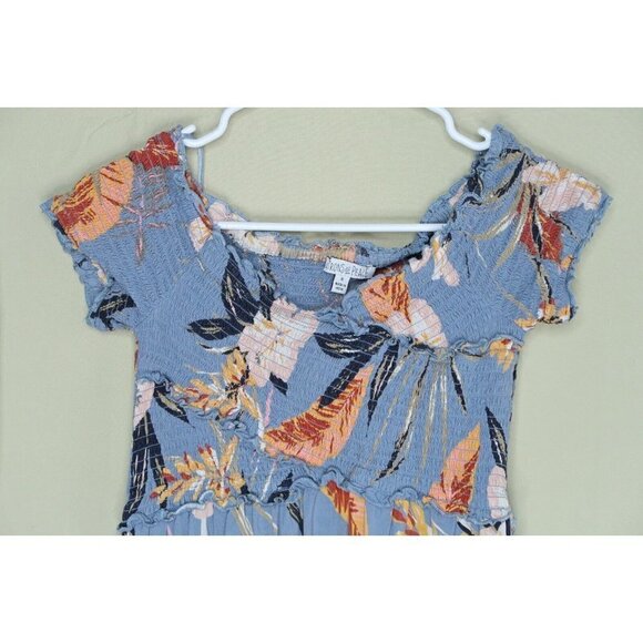 Patrons of Peace Maxi Dress Blue Tropical Floral Smocked Bodice Women's S EUC - Picture 2 of 10